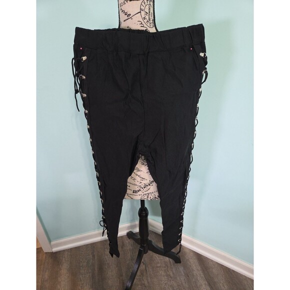 xxxiticat Pants - Xxxiticat Black Lace Up Pants Stretch Side Corset Punk Goth extra large